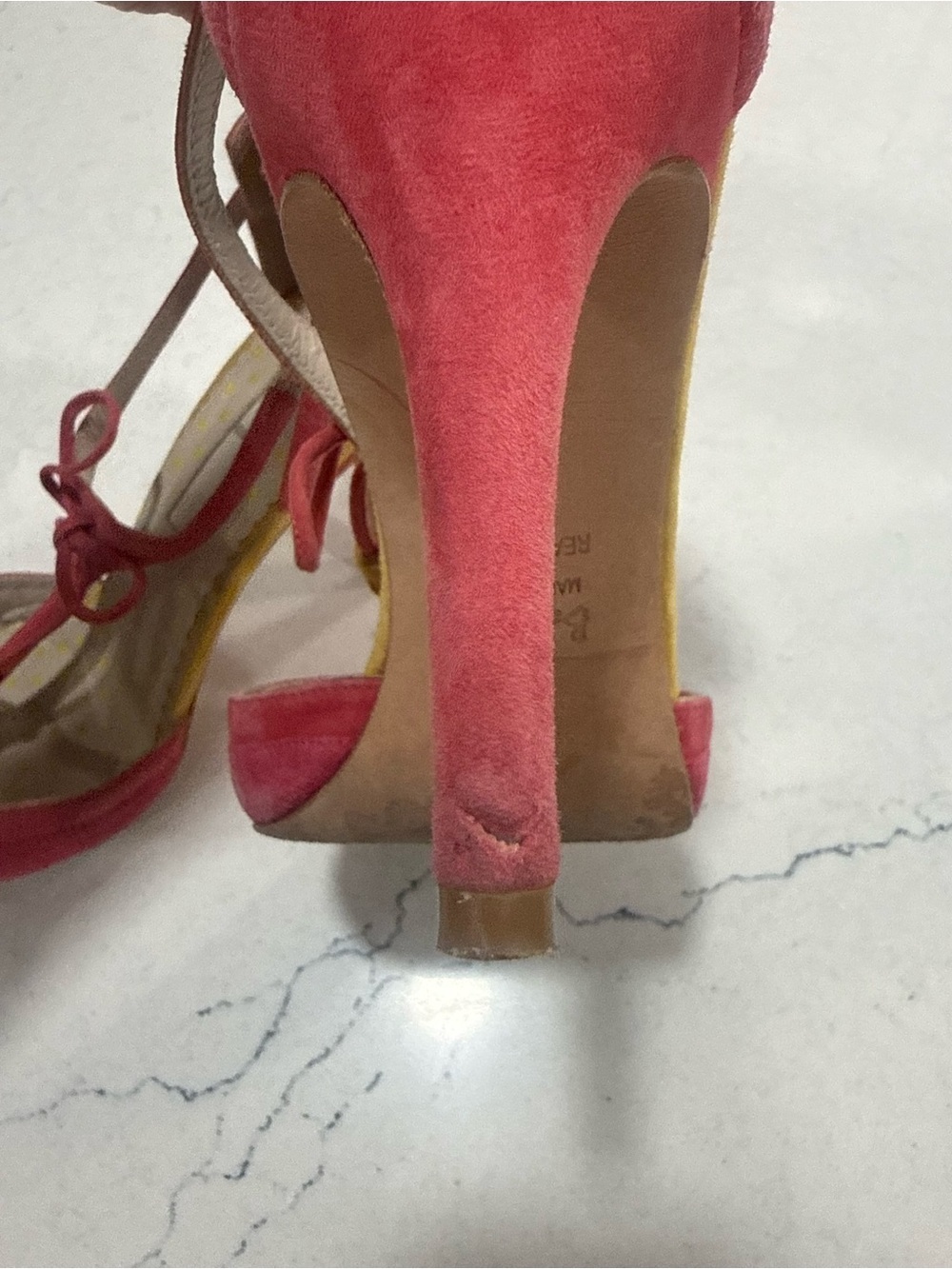 Boden “Alice” Pink Suede Ankle Strap Heels Yellow Tassels 7.5- 8 (38) - Picture 13 of 14